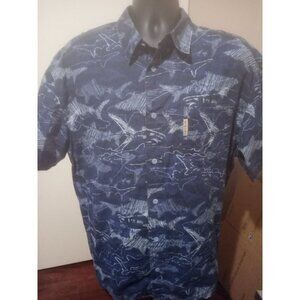 Columbia PFG Shirt Mens Large L Blue Fish Print Short Sleeve Fishing Vented